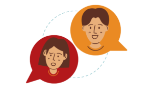digital illustration of two children in speech bubbles