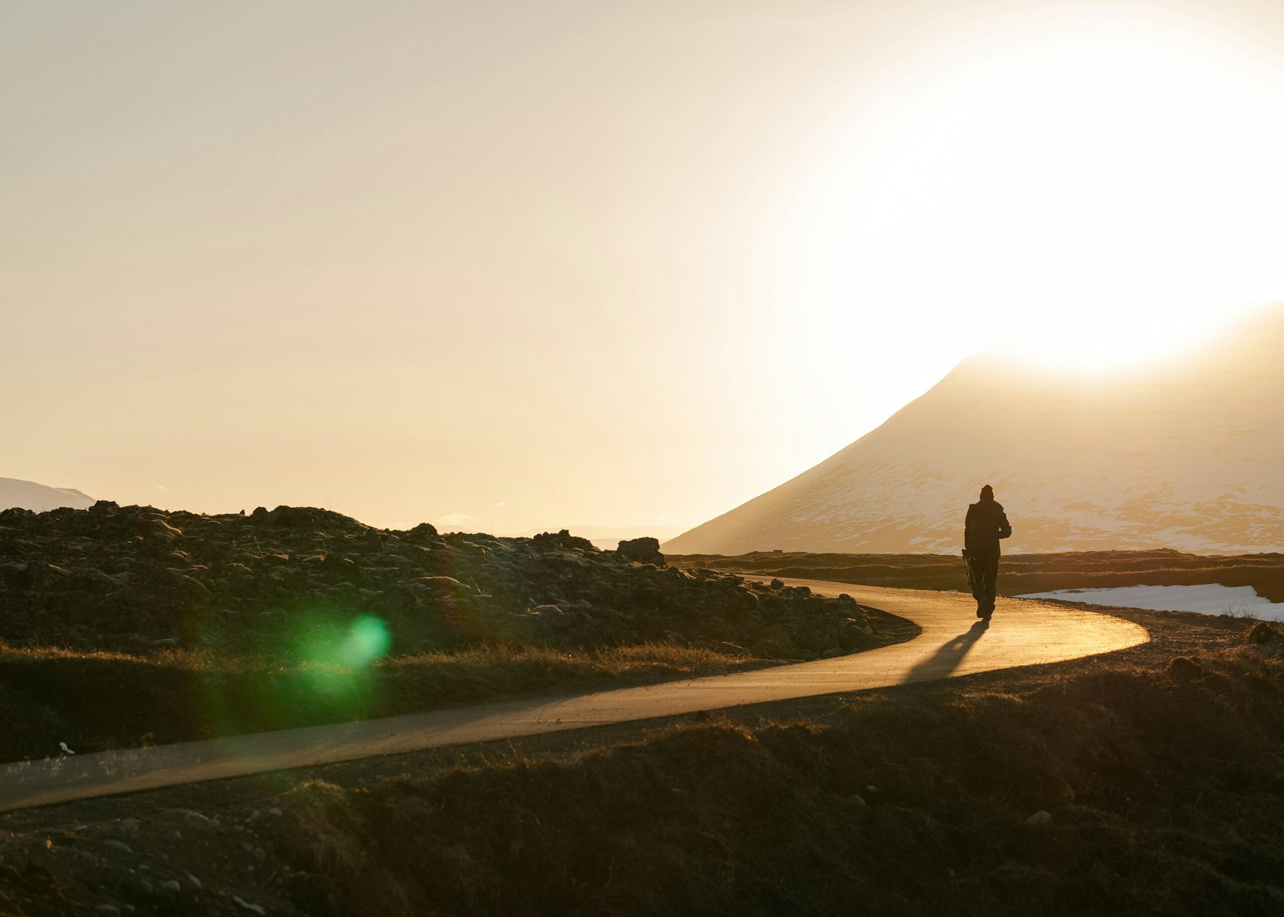 Person walking along a road